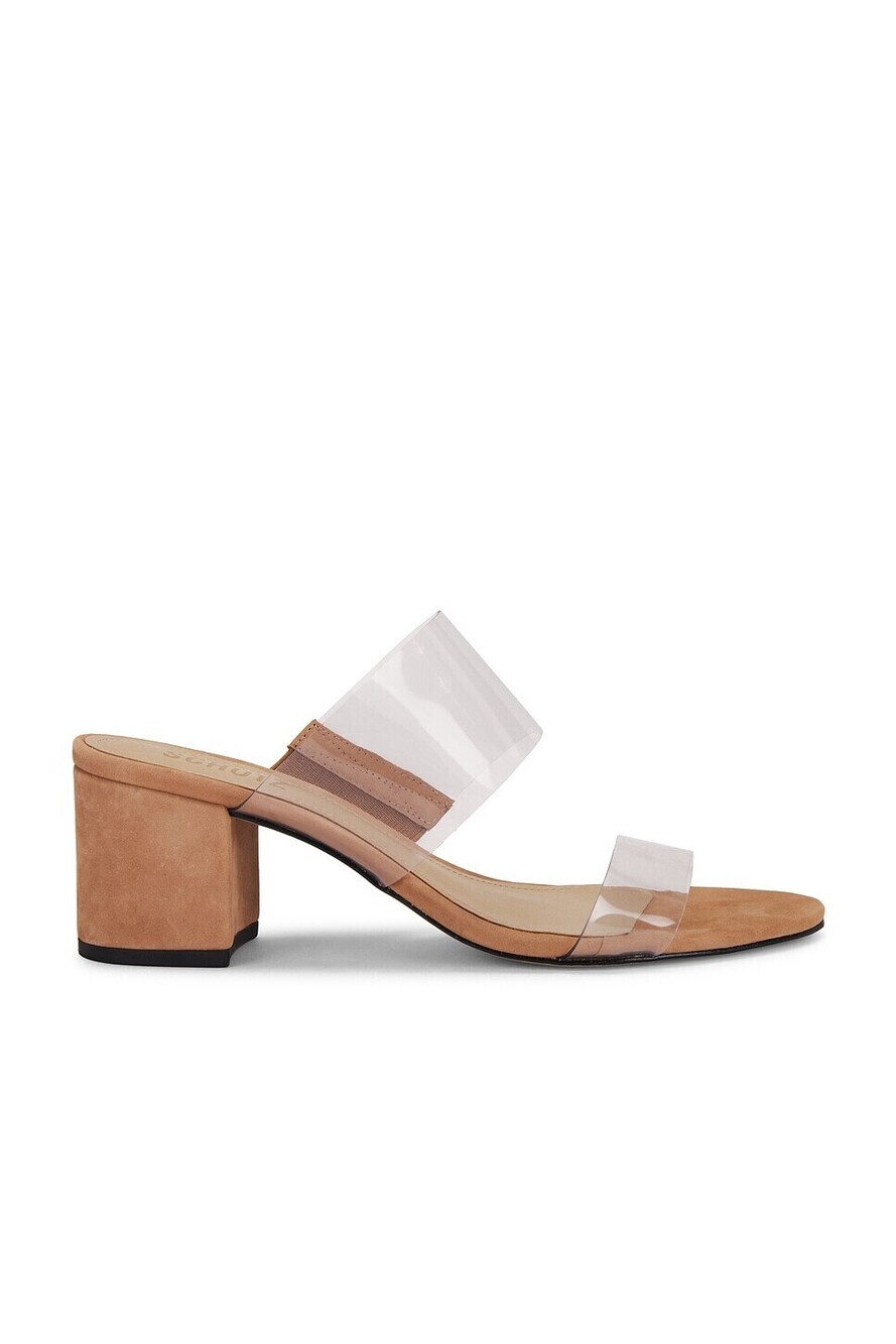 Schutz Victorie Sandal in Honey Beige leather mid block heel round toe slip-on